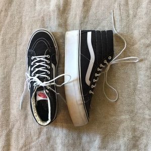 Vans Sk8-hi canvas platforms. Arrrrgh! Love these!